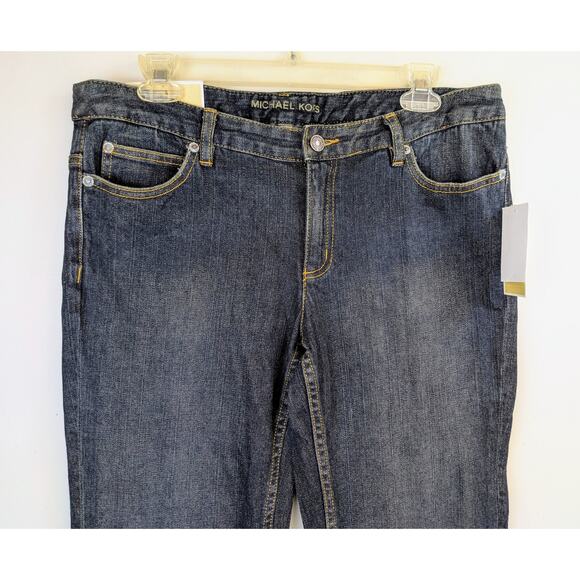 Michael Kors Boot Cut Jeans 10 Blue MK Signature Indigo Mid Rise Stretch NEW - Picture 3 of 11